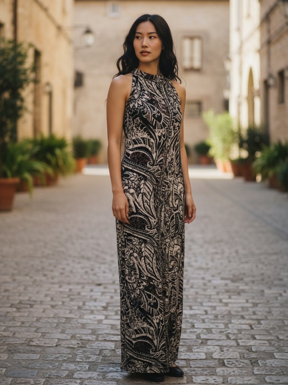 Soul Revival Black and Cream Strapless Sheath Maxi Dress